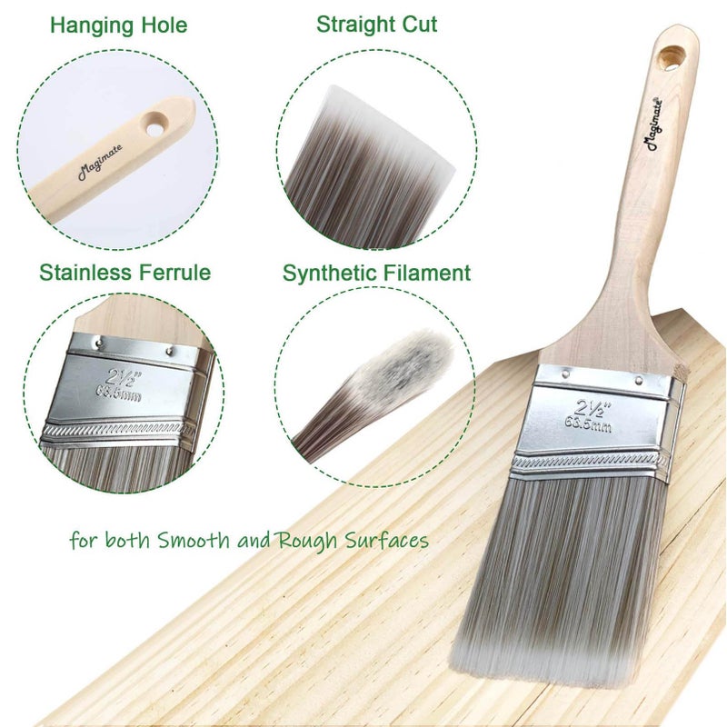 Magimate Wood Stain Paint Brush Set Angled Sash and Flat Painting Brushes Assortment for Baseboards, Wall Trim, House Touch-Ups, Cabinets and Fence Staining, Pack of 5 - Image 3